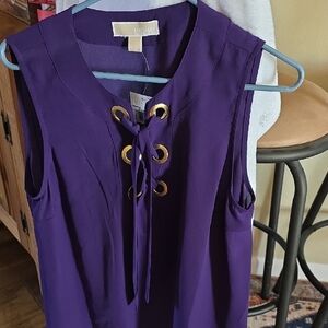 Michael Kors Purple Sleeveless Lace-Up Blouse, Brand New, Size Large